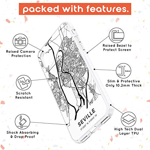 Case Warehouse Mapa de Sevilla, España Impact Funda para iPhone XS TPU Protector Ligero Phone Protectora con Viaje Pasión De Viajar Europa Ciudad Calles