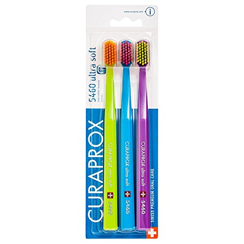 Cepillo de dientes Curaprox Ultra Soft 5460, muy suave, 3 unidades. Mejor de limpieza, suave al tacto, en colores sofisticados para él.