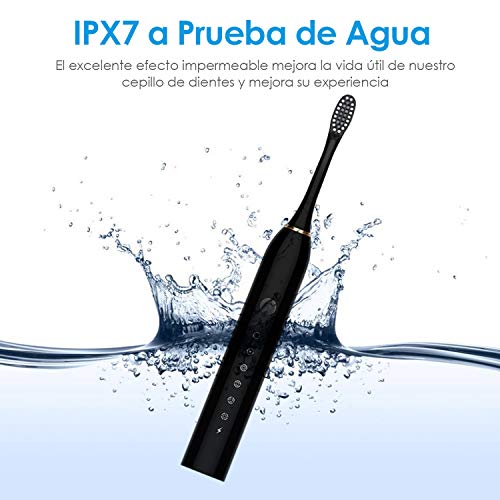 Cepillo de Dientes Eléctrico con 6 Modos AMAZINGTEK Cepillo Eléctrico Dientes Sónico con 4 Cabezas de Cepillo, IPX7 Impermeable, Usa Duración Hasta 45 Días, con Temporizador Inteligente