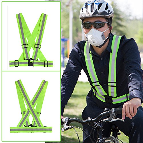 Chalecos Reflectantes, JTDEAL Chaleco Reflectante Alta Visibilidad Arnés Elástica Ajustable Ligero, Niñas y Mujeres, para Correr, Andar en Bicicleta, Caminar, Hacer Deportes en Exterior Etc - Verde