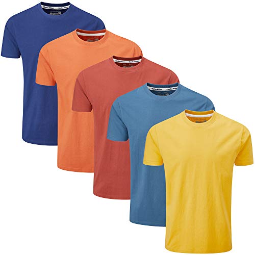 Charles Wilson Paquete 5 Camisetas Cuello Redondo Lisas (Medium, Orange Sunset)