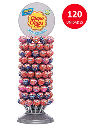 Chupa Chups Sin Azúcar, Caramelo con Palo de Sabores Variados, Rueda de 120 unidades de 11 gr. (Total 1.320 gr.)