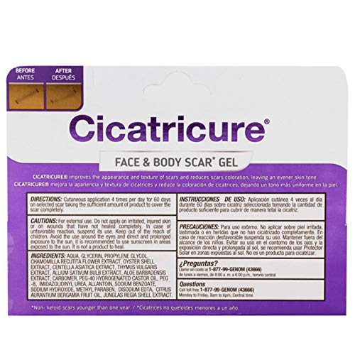 Cicatricure cicatriz Gel Crema reduce cicatrices visibles de cirugía, quemaduras, acné, lesiones 1.0 oz