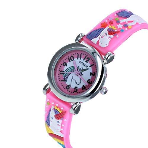 Citron KID175 - Reloj analógico con correa de silicona y diseño de unicornio blanco 3D para niñas