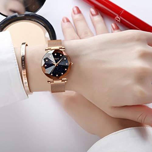 CIVO Relojes para Mujer Reloj Damas de Malla Impermeable Minimalista Oro Rosa Elegante Banda de Acero Inoxidable Relojes de Pulsera Moda Vestir Negocio Casual Reloj de Cuarzo (Azul)