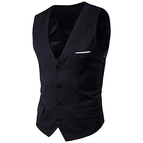 Cloudstyle Traje Suit Hombre 3 Piezas Chaqueta Chaleco pantalón Traje al Estilo Occidental, Negro, S