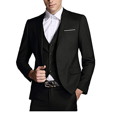 Cloudstyle Traje Suit Hombre 3 Piezas Chaqueta Chaleco pantalón Traje al Estilo Occidental, Negro, S