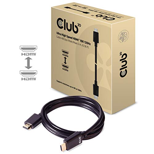 CLUB3D Cable Ultra High Speed HDMI™2.1 10K 120Hz 48Gbps M/M 2 Metros Cable HDMI - Cables HDMI (2 m, HDMI Type A (Standard), HDMI Type A (Standard), 10240 x 4320 Pixeles, 3D, Negro)