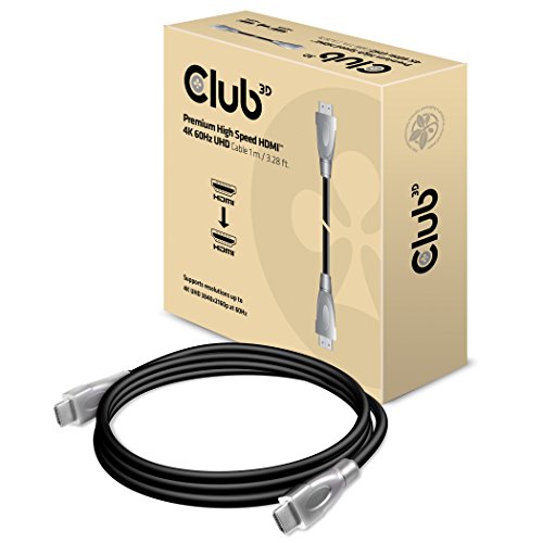 CLUB3D Premium High Speed HDMI™ 2.0 4K60Hz UHD Cable 1 m/ 3.28 ft Certified - Cables HDMI (1 m, HDMI Tipo A (Estándar), HDMI Tipo A (Estándar), 3840 x 2160 Pixeles, Negro, Plata)