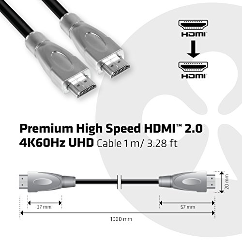 CLUB3D Premium High Speed HDMI™ 2.0 4K60Hz UHD Cable 1 m/ 3.28 ft Certified - Cables HDMI (1 m, HDMI Tipo A (Estándar), HDMI Tipo A (Estándar), 3840 x 2160 Pixeles, Negro, Plata)