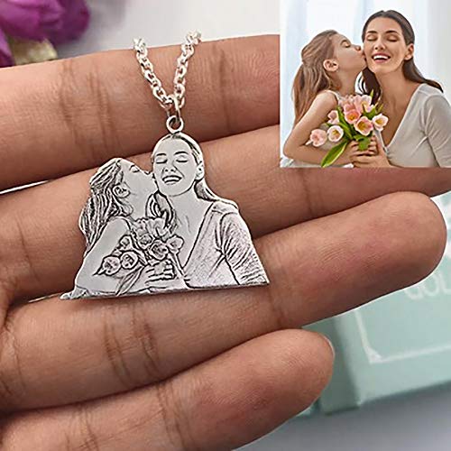 Collar de foto personalizable chapado en plata con imagen y texto grabado colgante recuerdo regalo para amante de la mascota