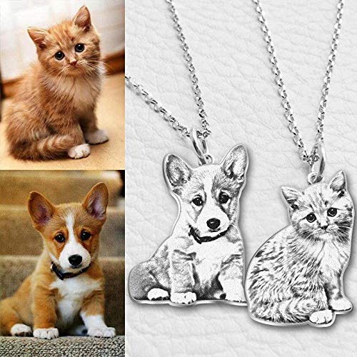 Collar de foto personalizable chapado en plata con imagen y texto grabado colgante recuerdo regalo para amante de la mascota