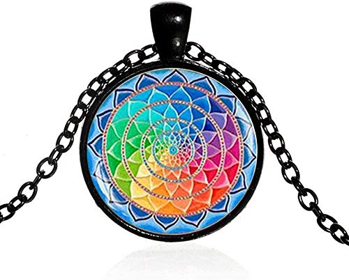 Collar Indio Sánscrito Om Símbolo Collar Ohm Om AUM Buda Loto Chapado En Plata Flor De La Vida Mandala Arte Cadena De Vidrio Joyería 55Cm