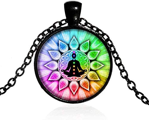 Collar Indio Sánscrito Om Símbolo Collar Ohm Om AUM Buda Loto Chapado En Plata Flor De La Vida Mandala Arte Cadena De Vidrio Joyería 55Cm