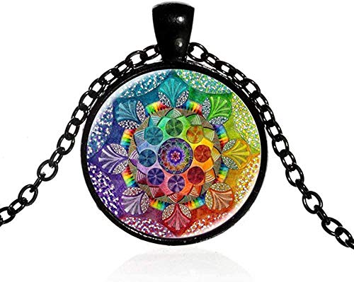 Collar Indio Sánscrito Om Símbolo Collar Ohm Om AUM Buda Loto Chapado En Plata Flor De La Vida Mandala Arte Cadena De Vidrio Joyería 55Cm