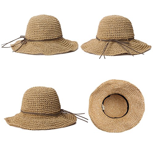 Comhats Sombrero de Verano de Paja con sombrilla para Mujer Sombrero de Sol Suelto de Playa de ala Ancha Kambel M