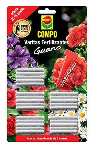 Compo Varitas Fertilizantes con Guano para Plantas de Interior y Exterior, Adecuada duración de hasta 3 Meses, 30 Unidades, 24.3 X 14.4 X 0.5 Cm, 1206302011