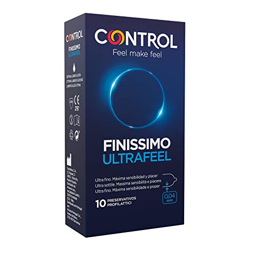 Control Preservativos Finissimo Ultrafeel - Caja de condones ultra finos, gama sensibilidad, lubricados, ajuste perfecto, sexo seguro, 10 unidades