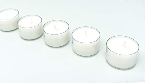 Coraz Home Premium Velas de té de 4 Horas de Tiempo de combustión Larga in Copa Transparente, Color Blanco sin Perfume, Paquete de 100 Velas nocturnas de Cera de Colza (Transparente)