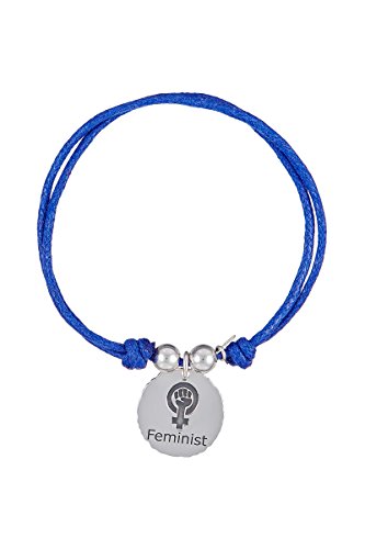 Córdoba Jewels | Pulsera en Plata de Ley 925 con diseño Feminist Algodón Azul