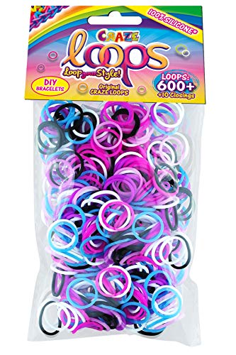 CRAZE Loops 600 Loom Knüpfringe-Mega US Trend-100% hautfreundliches Silikon Loop 600-Anillos Nudos (100% Silicona hipoalergénica), Color carbón (20753)