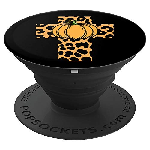 Cross Pumpkin Leopard Print Pattern Cool Christian Gifts PopSockets Agarre y Soporte para Teléfonos y Tabletas