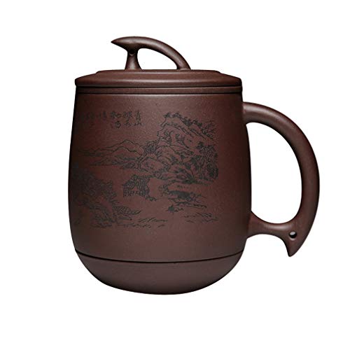 CROWN Taza de té de Arcilla púrpura, Taza de té Sha de 375 ml con colador de té, Tapa Té de Palabras Chinas para una Tetera de cerámica Hecha a Mano, Taza de té de Arcilla púrpura