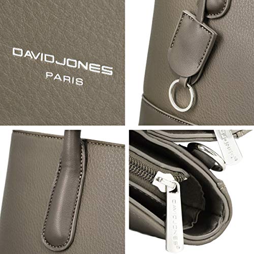 David Jones - Bolso de Mano Grande Mujer - Shopper Tote Bag Señora Trabajo Negocios Cuero Genuino PU - Bolsos Hombro Bandolera Piel Múltiples Bolsillos - Maletín Satchel Oficina Elegante - Topo Marrón