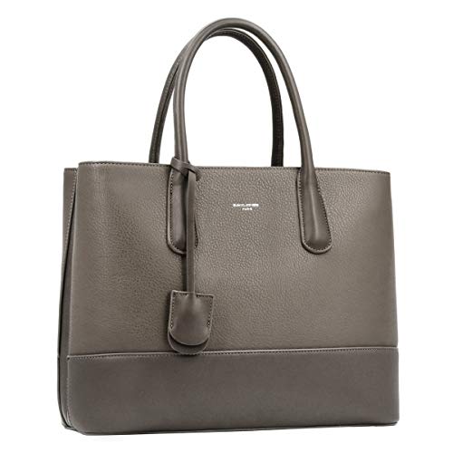 David Jones - Bolso de Mano Grande Mujer - Shopper Tote Bag Señora Trabajo Negocios Cuero Genuino PU - Bolsos Hombro Bandolera Piel Múltiples Bolsillos - Maletín Satchel Oficina Elegante - Topo Marrón