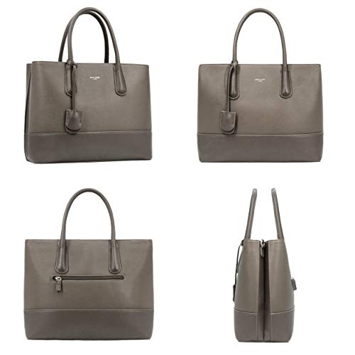 David Jones - Bolso de Mano Grande Mujer - Shopper Tote Bag Señora Trabajo Negocios Cuero Genuino PU - Bolsos Hombro Bandolera Piel Múltiples Bolsillos - Maletín Satchel Oficina Elegante - Topo Marrón