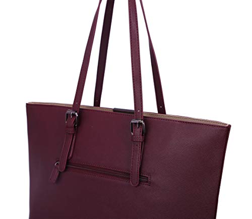 David Jones - Bolso de Mano Grande Mujer - Tote Bag Shopper Piel PU - Bolso de Hombro Trabajo Shopping Gran Capacidad Cuero - Bolso de Compras Asa Larga - Escuela Estudiante Moda - Rojo Burdeos