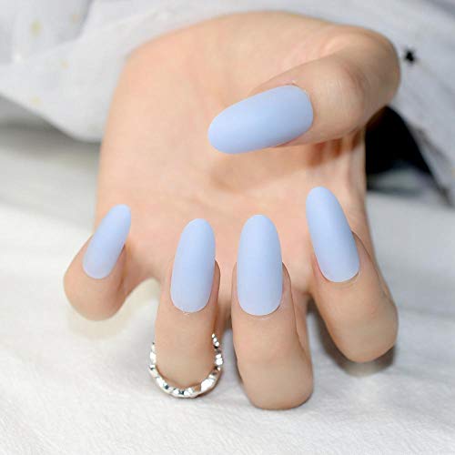 DCJ® Uñas postizas Uñas postizas largas Artificiales para Dama, uñas de Prensa Mate Azul Cielo Medio, Herramientas de uñas de Cubierta Completa, Productos de salón