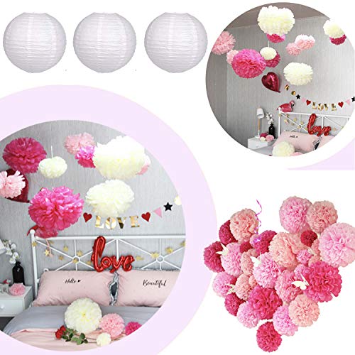 Decoración de Fiesta Pompom Flores,Abanicos de Papel Bola,Kit de Fiesta de Pompones,Papel para Colgar Bola Decoración,pompones de papel,Flores Decoracion Cumpleaños (18 set)