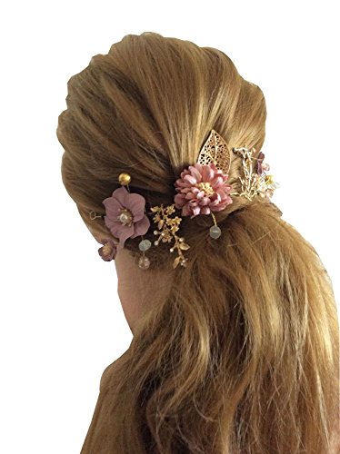 Decoshop Tocado pelo boda diadema novia color rosa dorado