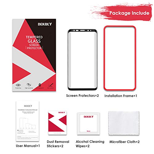 DEKOLY Protector de Pantalla para Samsung Galaxy S9 Vidrio Templado [2-Pack] [Alta Definición] [Anti-rasguños] Samsung Galaxy S9 Película Protectora con Herramientas