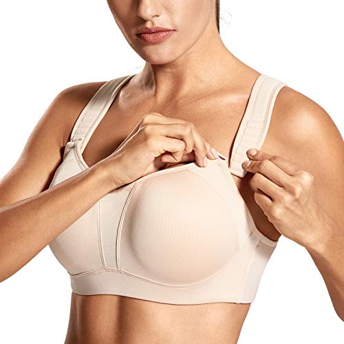 DELIMIRA Mujer Sujetador Deportivo Talla Grande de Alto Impacto Copas Moldeadas con Aros Beige 105D