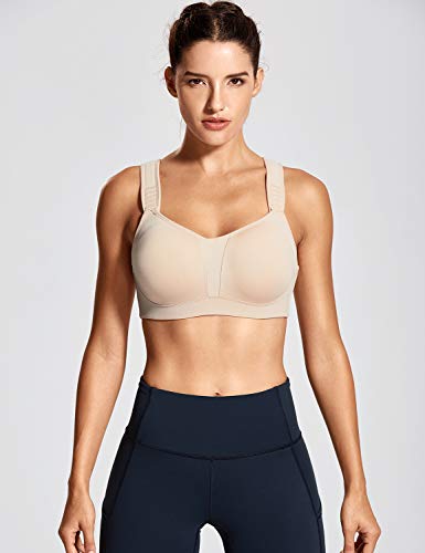 DELIMIRA Mujer Sujetador Deportivo Talla Grande de Alto Impacto Copas Moldeadas con Aros Beige 105D