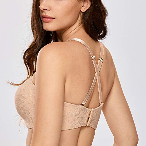 DELIMIRA - Sujetador Sin Tirantes con Aros Invisible para Mujer Beige 105D