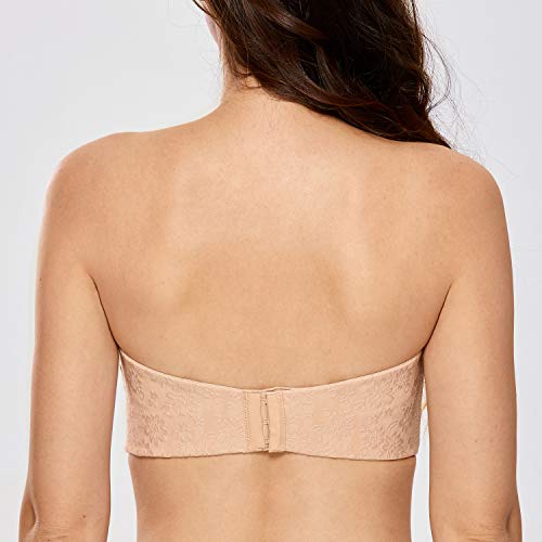 DELIMIRA - Sujetador Sin Tirantes con Aros Invisible para Mujer Beige 105D