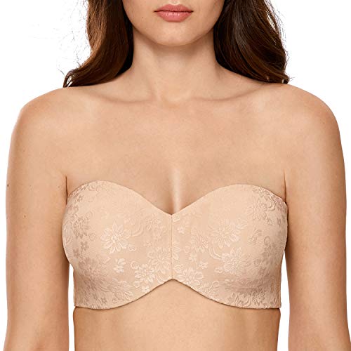 DELIMIRA - Sujetador Sin Tirantes con Aros Invisible para Mujer Beige 105D