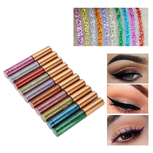 Delineador de ojos con brillo, Delineador de ojos con brillo dorado 10Pz Delineador de ojos con brillo Eyeliner de color plata con efecto duradero Delineador de ojos metálico brillante