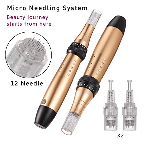 Dermapen Profesional Electrico Derma Pen Roller Facial Cabezales Arrugas Estrías Cicatriz de acne Perdida de cabello para y corporal,12 módulos de aguja estériles, 0.25 mm a 2.0 mm