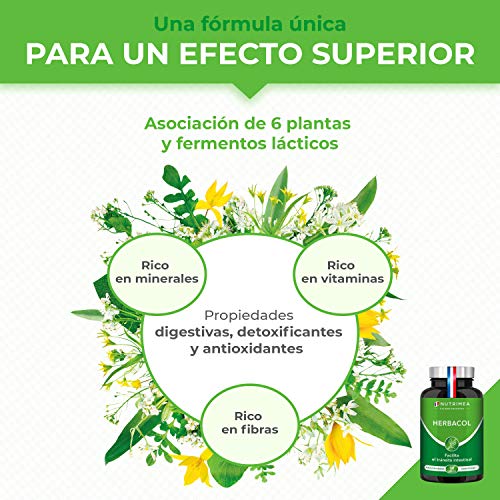 Detox Aloe Vera Colon Cleanser Limpieza de Colon Estomago Laxante Forte Diuretico Suplemento HerbaCol Hinojo Jengibre Konjac Pimienta Negra Lactobacillus Acidophilus Vegano Fabricado en Francia