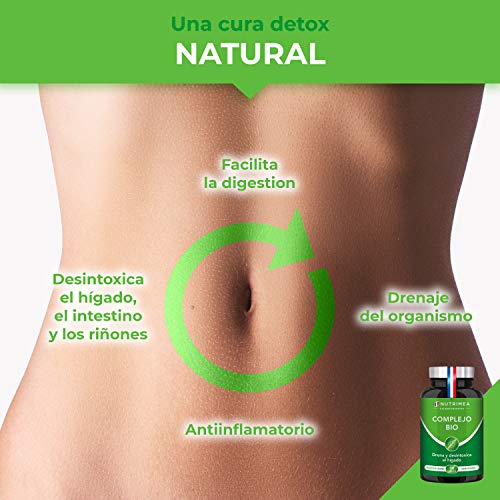 Detox Depurativo Higado y Colon Diurético Natural | Complejo Bio Alcachofa Rábano Negro Cúrcuma Orgánica | Drenante Desintoxicante Digestión Limpieza Intestinal | Vegano 90 Cápsulas Hecho en Francia