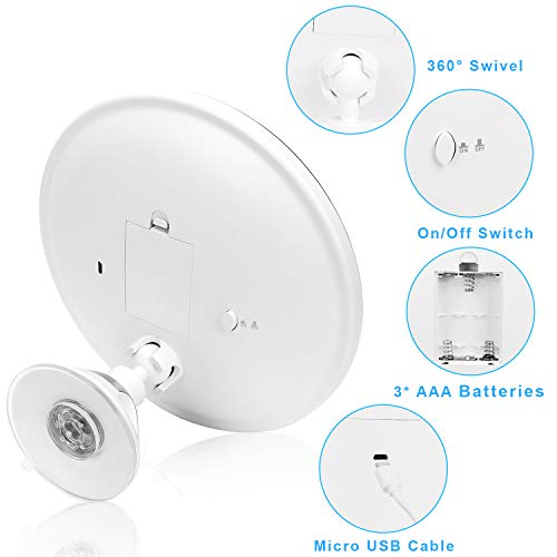 DeWEISN Espejo para Maquillarse con Luces LED Naturales, Aumento 10x Espejo de Vanidad con Ventosa de Bloqueo Rotación de 360 ° Portátil, Espejo de Pared Iluminado para Afeitado de Baño y Viajes