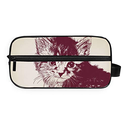 DEZIRO Burgundy Hair Cat Pattern Bolsa de aseo portátil para viaje, impermeable, organizador de maquillaje, bolsa de cosméticos para mujeres y niñas