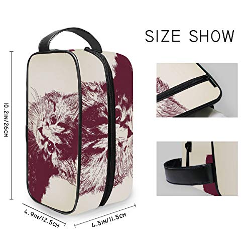 DEZIRO Burgundy Hair Cat Pattern Bolsa de aseo portátil para viaje, impermeable, organizador de maquillaje, bolsa de cosméticos para mujeres y niñas