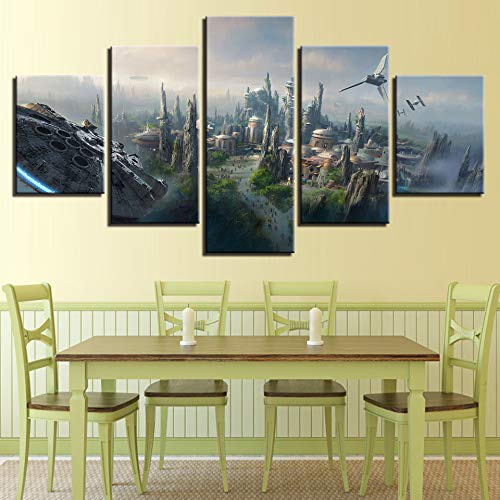 DGGDVP Pintura de la Lona Arte de la Pared   Impresiones en HD Imágenes 5 Piezas Paisaje de Star Wars Halcón Milenario Cartel Decoración para el hogar Sala de Estar Tamaño 1 Sin Marco