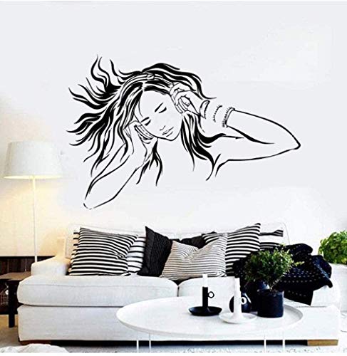 Diseño de arte Pegatinas de pared Papel tapiz decorativo Habitación de niñas Chicas escuchando música Teléfono Amantes de la música Decoración de pared Mural 65X42Cm