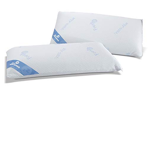 Don Descanso Pack 2 Almohadas Gel Fresh con Copos Viscoelástica, 70cm, Firmeza Media, Ergonómicas, Adaptables a Cabeza y Cuello, Termoreguladora, Transpirables, Tejido Strech. Fabricadas en España.